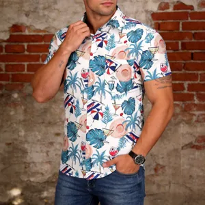 Men's casual Hawaiian short sleeve shirt with tropical print button down beach holiday top
