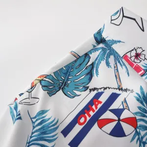 Men's casual Hawaiian tropical print short sleeve shirt collar detail view stylish