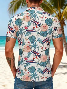 Men's Hawaiian tropical print short sleeve lapel resort casual shirt for summer vacation wear
