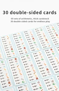 Children math flash cards set, 30 double sided cards with 60 arithmetic sets for kids learning.