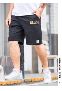 Men's casual sport shorts loose fit straight leg elastic waist summer black comfortable apparel