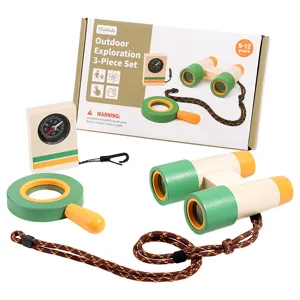 Kinder Holz Outdoor Abenteuer Spielzeug Set Fernglas Lupe Kompass Simulation Rollenspiel Erkundung Spielzeug Für Kinder