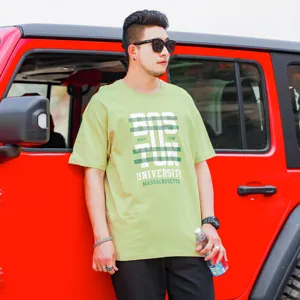 Men Plus Size T-Shirt Boston University Letter Print Short Sleeve Round Neck Summer Casual Loose Top Cotton Tee