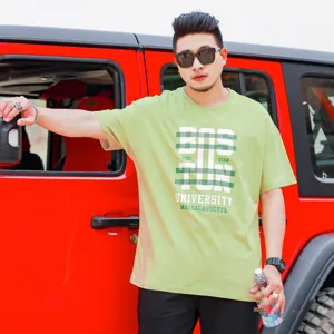 Men's casual loose fit short sleeve t-shirt summer green round neck graphic tee top