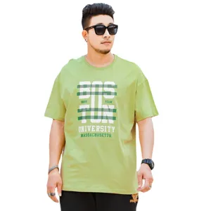 Men's green short sleeve t-shirt casual loose fit letter printed top for summer wear