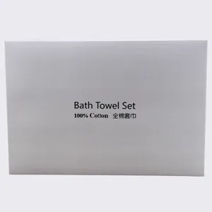 White cotton bath towel set gift box packaging detail showing elegant design and clean look.