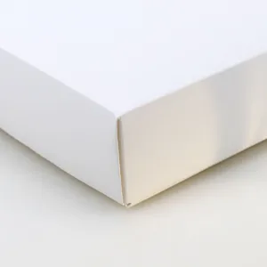 Close-up detail of white gift box corner packaging surface paper texture elegant display