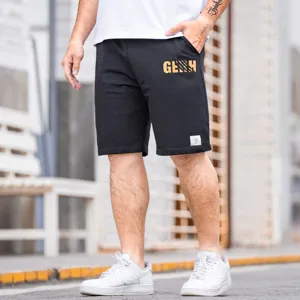 Men casual black shorts loose fit athletic five point trousers with stylish letter print wear