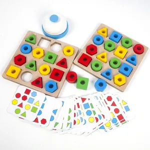 Wooden geometric matching battle game, kids educational shape sorting puzzle desktop toy.