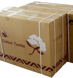 Export packaging carton for 100% cotton bath towels, sturdy strapping and clear box specifications.