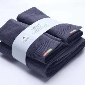 Premium 3-piece cotton bath towel set in dark grey, soft absorbent home textile daily use.