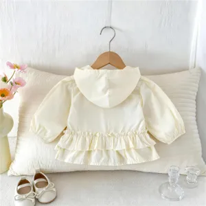 Adorable gilet à capuche pour bébé fille avec volants, vêtement d'été léger pour les tout-petits.
