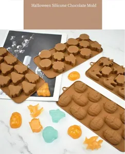 Detail view of various Halloween silicone molds for chocolate and DIY candy making
