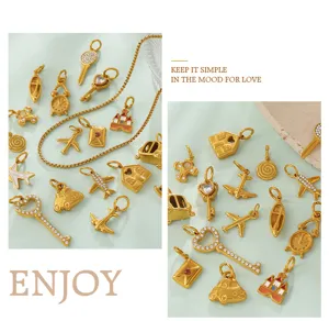 Vintage 18K gold plated DIY jewelry pendants with airplane and heart key designs