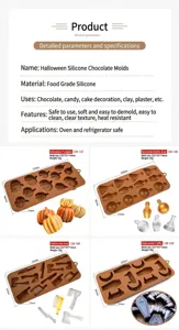 Detailed parameters of Halloween silicone chocolate molds in various festive shapes