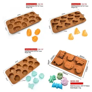 Halloween themed silicone chocolate molds in pumpkin and ghost shapes with dimensions