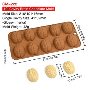 10-cavity brain-shaped silicone mold for chocolate and candy making with dimensions