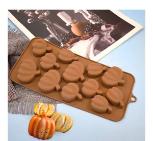 Brown 15-cavity pumpkin silicone mold for Halloween chocolate and DIY candy making