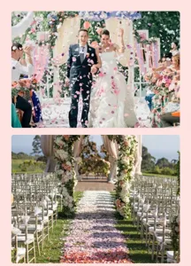 Premium wedding simulation rose petals used for ceremony aisle decoration and toss