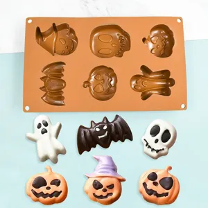 Halloween silicone mold for chocolate and candy with pumpkin ghost bat and skull shapes