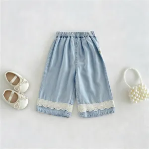 Toddler Girls Denim Shorts Summer Thin Casual Pants Cute Ruffle Lace Cotton Bottoms Children Fashion Summer Clothing