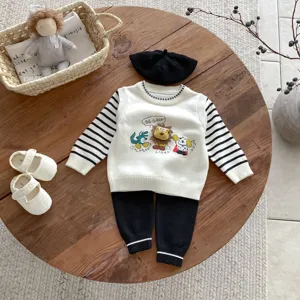 Baby knit sweater set long sleeve top pants hat infant autumn clothing toddler outfit