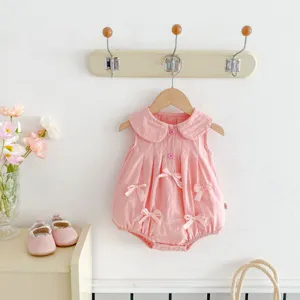 Bonito pelele sin mangas lazo bebé niña rosa verano adorable vestido infante detalle moda