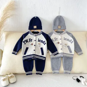 Tout-petit bébé garçon cardigan en tricot pantalon et bonnet ensemble 3 pièces
