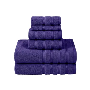 Premium solid color cotton towel set, featuring soft absorbent purple bath and hand towels.