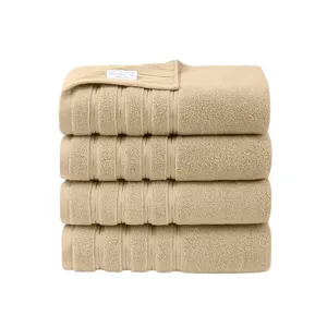 Lot de 4 serviettes de bain 100% coton beige, draps de douche doux absorbants 140x70cm