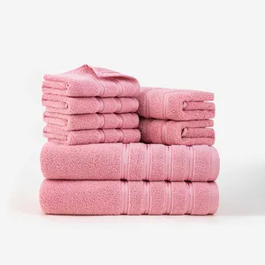 Pink Cotton 8-Piece Towel Set Including Bath Towels Hand Towels and Washcloths Home