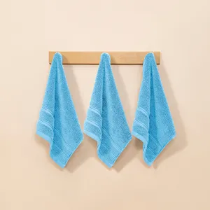 Blue cotton hand towels set, soft solid color face washcloths for daily home bathroom use.
