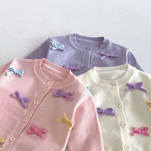 Cute baby knitted cardigan with sweet bows, soft sweater coat for little girls daily wear.