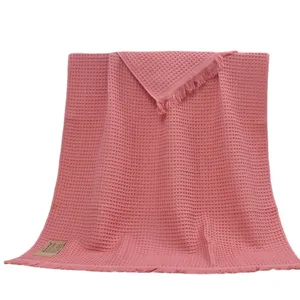 Zuiver Katoen Wafelweefsel Badhanddoek Grote Maat Franje Sjaal Dekken Zacht Absorberend Thuis Badkamer Textiel