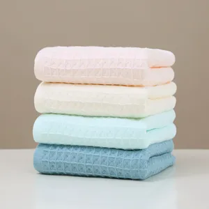 Serviette en Gaufre de Pur Coton Ménage Doux Absorbant Serviette de Visage Couleur Unie Épaissie Serviette de Main de Salle de Bains