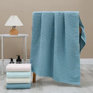 Pure cotton waffle weave bath towel set, soft, breathable, and highly absorbent for daily home use.