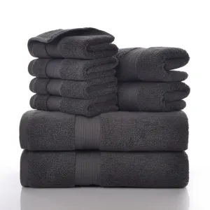 Pure Cotton Towel Set Eight-Piece Soft Absorbent Bath Towels Face Towels Solid Color Home Bathroom Towel Set
