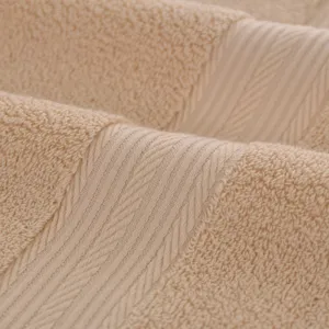 Premium pure cotton solid color towel with soft texture and elegant border design for home use.