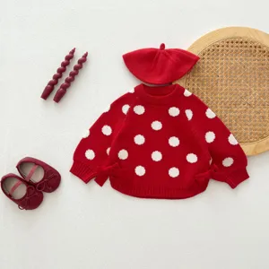 Girls red polka dot knit sweater and beret set for toddler children infant apparel