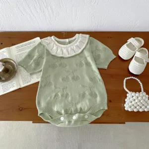 Baby girl knit romper summer cute short sleeve doll collar baby crawler detailed view