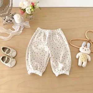 Toddler girls floral spring casual pants cuffed bloomers cute forest style long trousers.