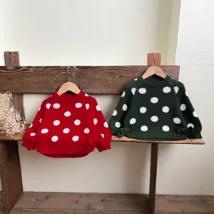 Girls autumn knit sweater cute polka dot toddler long sleeve top comfortable casual wear
