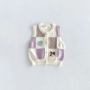 Toddler girls knit cardigan vest cute strawberry embroidery sleeveless sweater outerwear