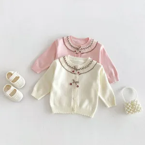 Toddler baby girls knit cardigan cute lace collar cherry buttons warm sweater infant outerwear