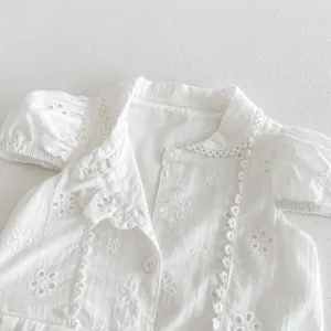 Robe princesse d'été blanche brodée pour fille, style collège mignon vêtements pour bébé.