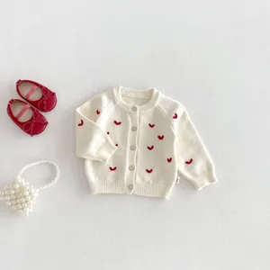 Neonato bambina cardigan maglia manica lunga ricamo cuore pullover cappotto grazioso