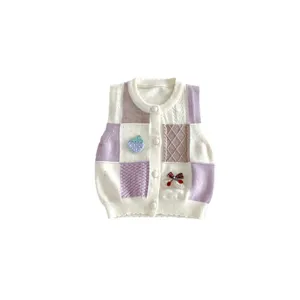 Infant baby girls knitted cardigan vest sleeveless sweater embroidery cute outer layer new