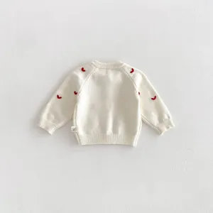 Neonato Bambino Cardigan in Maglia Maniche Lunghe Ricamo Cuore Rosso Felpa Carina