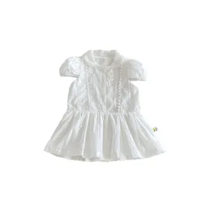 Robe d'été pour bébé fille blanche manches courtes jolie robe princesse broderie