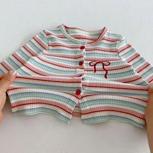 Baby girl striped knit cardigan, comfortable cotton single-breasted autumn outerwear for infants